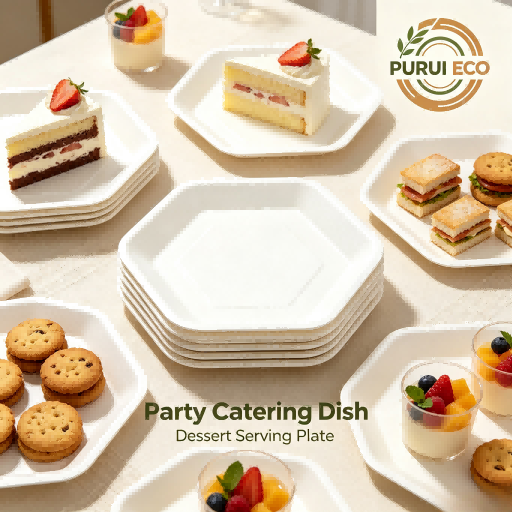 100% Biodegradable Hexagon Bagasse Dishes for Cake