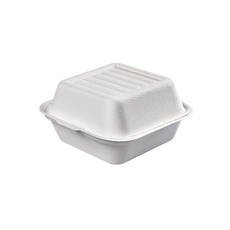6 Inch Compostable Sugarcane Bagasse Pulp Biodegradable Burger Clamshell Takeout Box