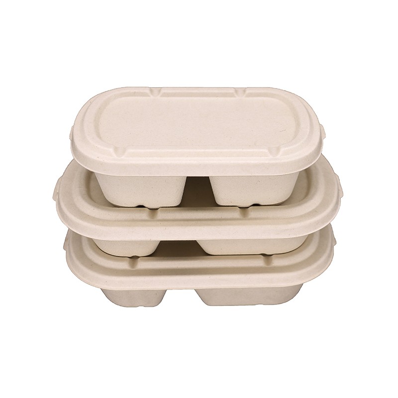 700ml 850ml 1000ml 2 Compartments Bagasse Bento Box with Lid