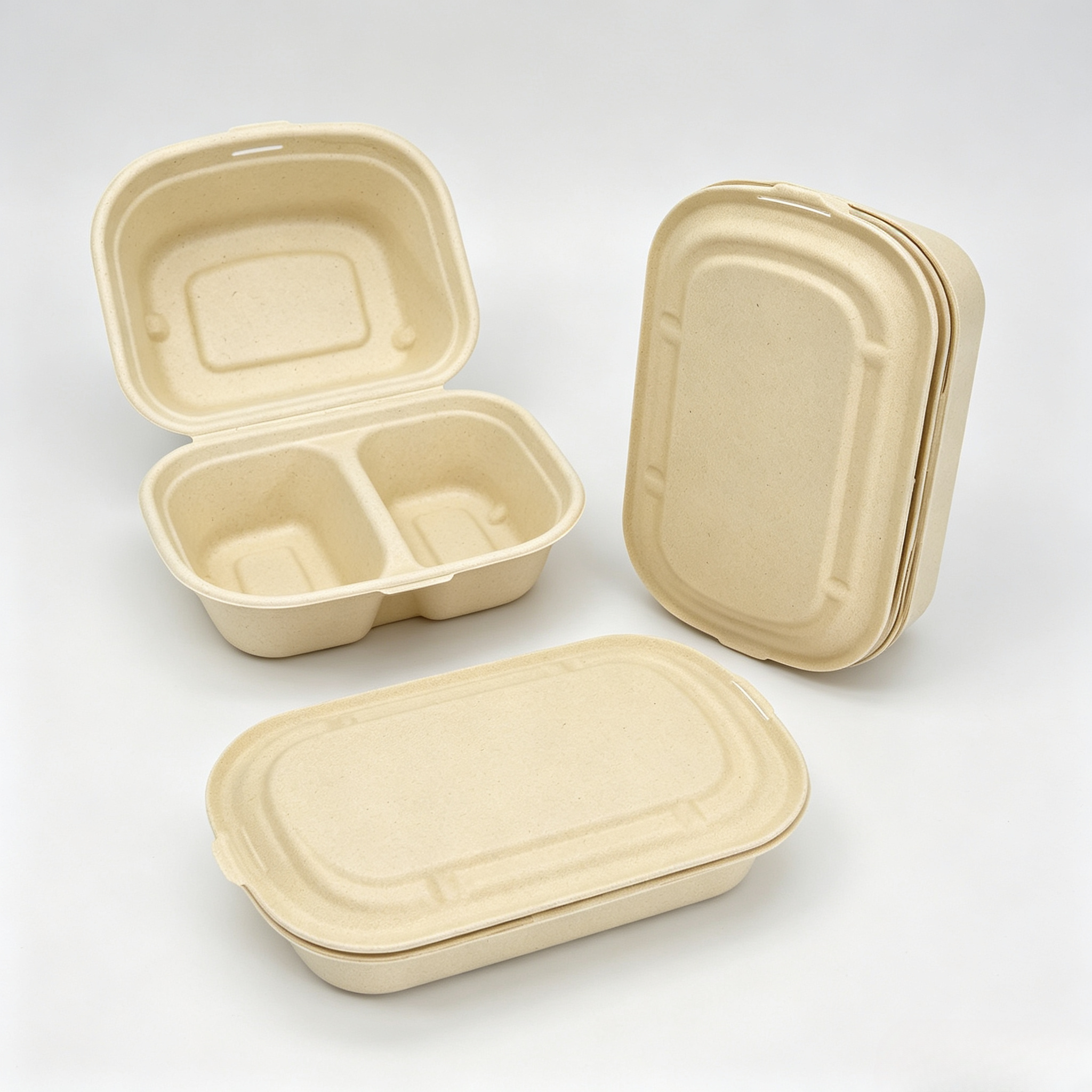700ml 850ml 1000ml 2 Compartments Bagasse Bento Box with Lid