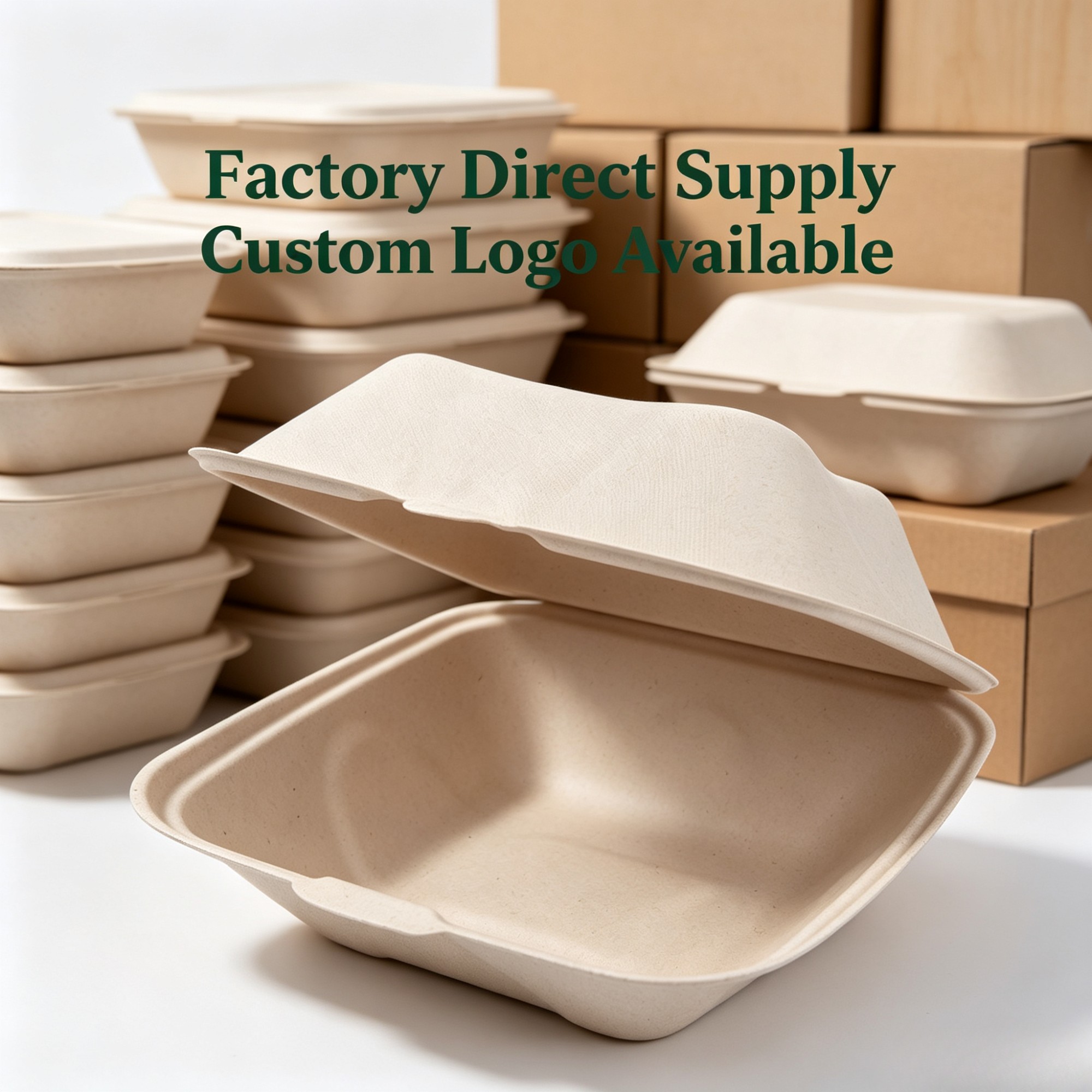 Biodegradable 6 Inch Bagasse Burger Clamshell Box