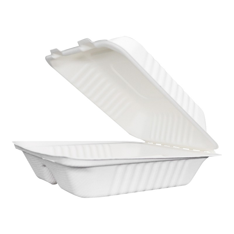 Biodegradable Bagasse 2 Compartment Takeout Food Containers 