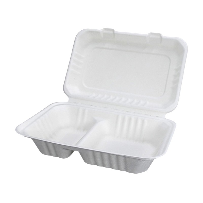 Compostable 2 Compartment Eco Sugarcane Bagasse Clamshell 