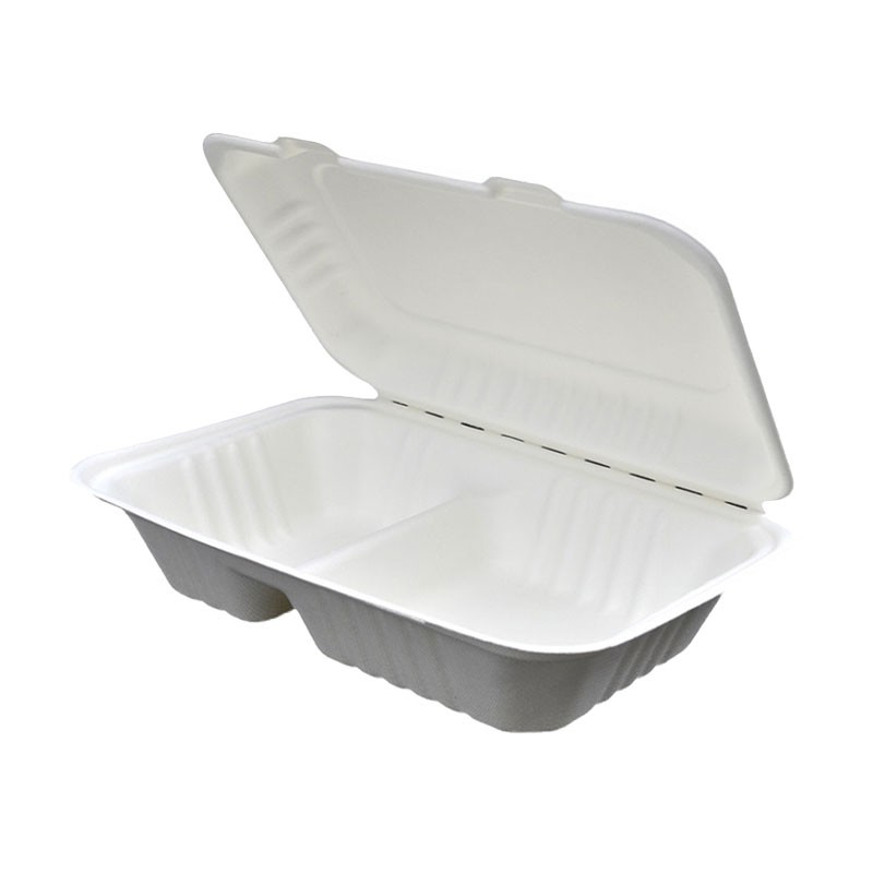 Compostable 2 Compartment Eco Sugarcane Bagasse Clamshell 