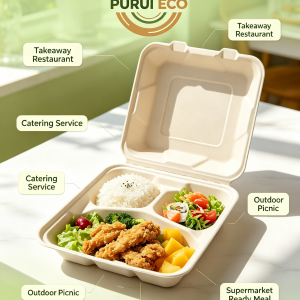 Compostable 3 Compartment Sugarcane Food Packaging Container