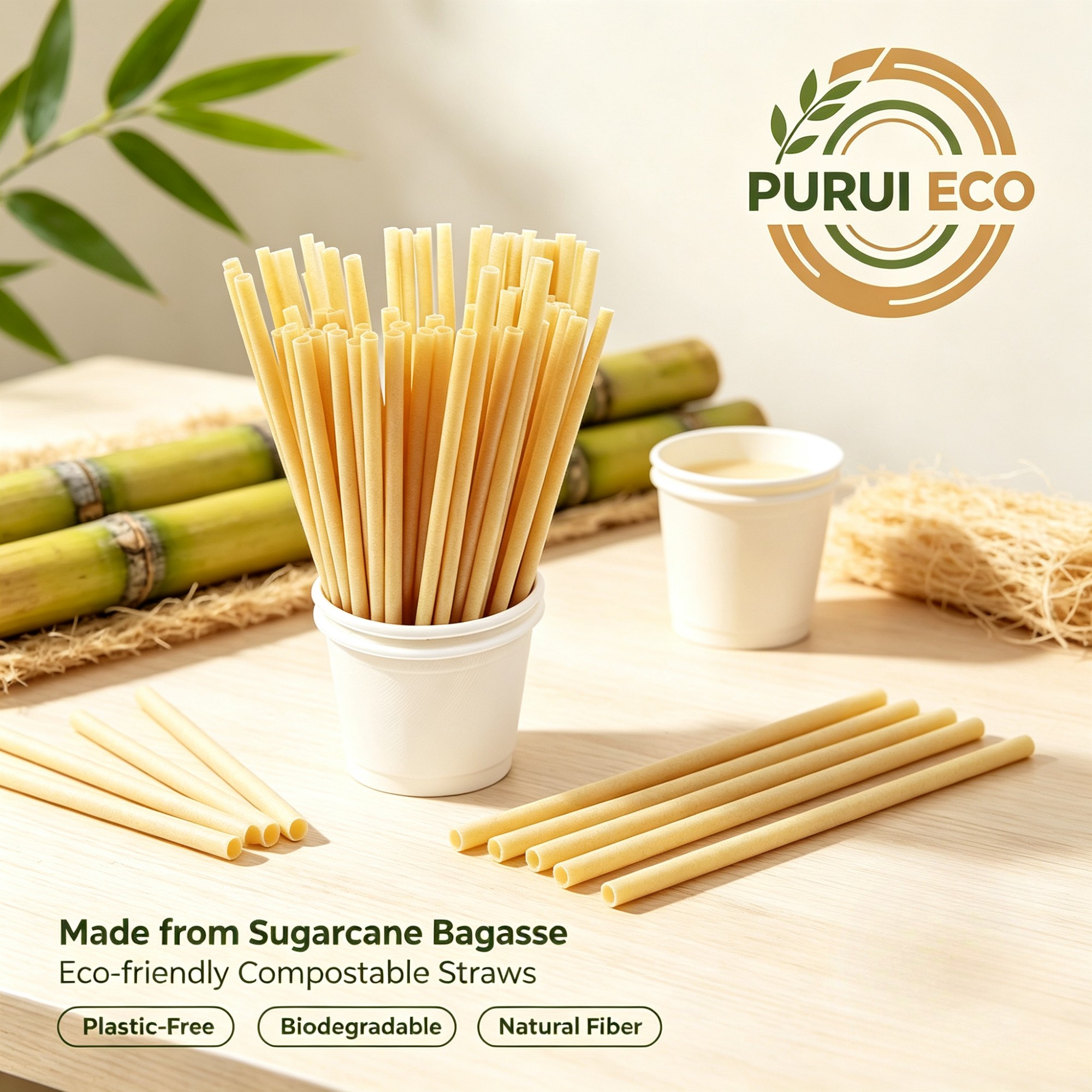 Plant-based Biodegradable Sugarcane Bagasse Fiber Straw