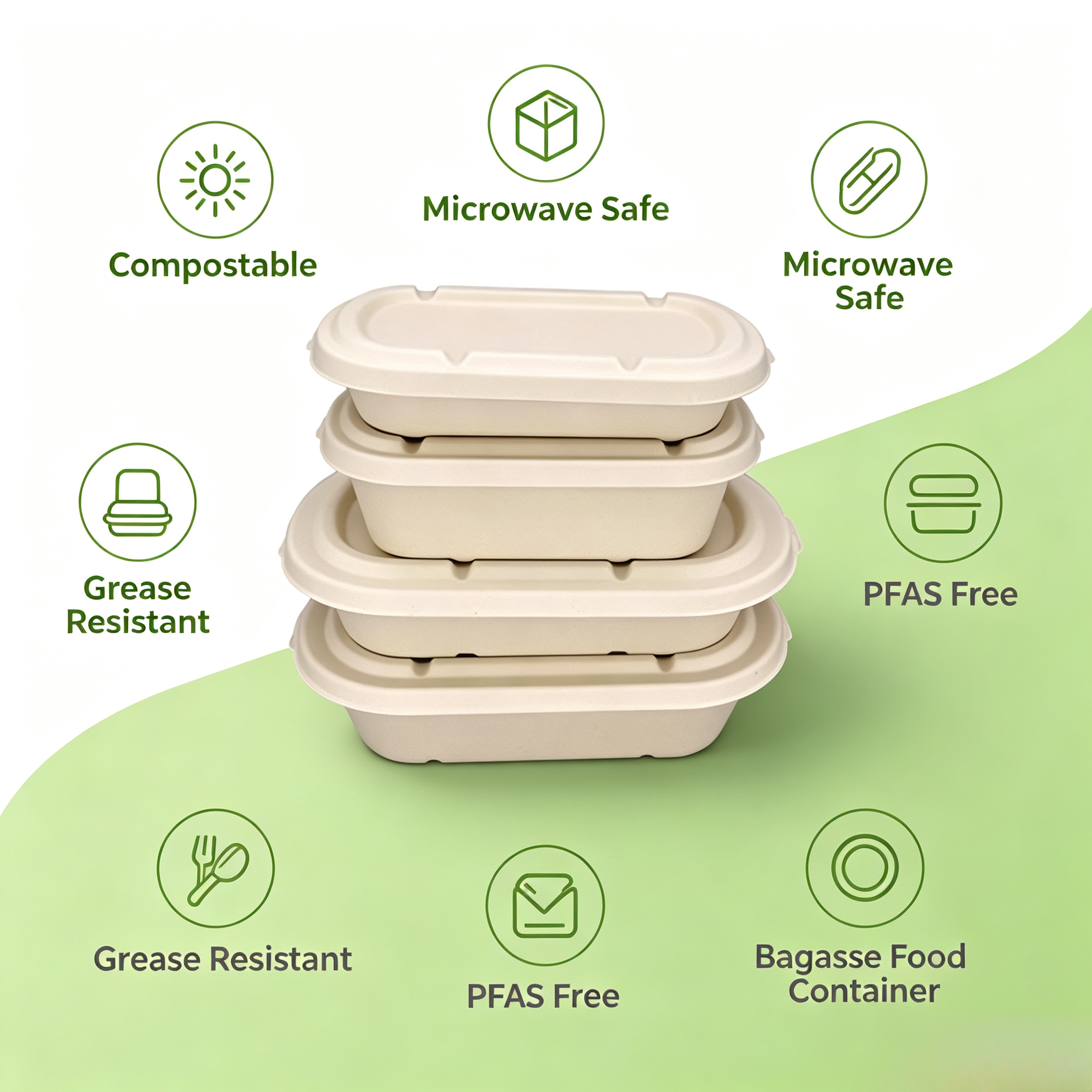 500ML 700ML 850ML 1000ML Compostable Bagasse Bento Box with Lid 
